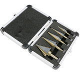 Maxbell 5pcs Titanium HSS Cone Step Drill Bit Set Imperial 1/4" 3/16" 1/2" Hex Shank