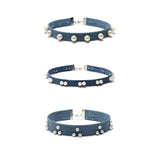 Maxbell 3 Pieces Mixed Designs Pearl Beads Flat Blue Jean Denim Choker Necklace