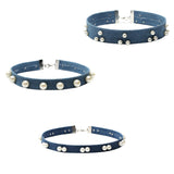 Maxbell 3 Pieces Mixed Designs Pearl Beads Flat Blue Jean Denim Choker Necklace