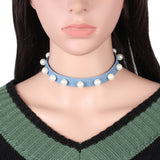 Maxbell 3 Pieces Mixed Designs Pearl Beads Flat Blue Jean Denim Choker Necklace