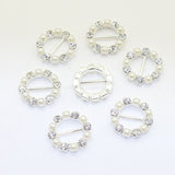 Maxbell 10 Pieces Diamante Round Pearl Crystal Rhinestone Wedding Ribbons Buckles Sliders 12mm Silver