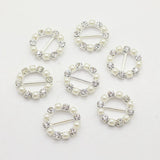 Maxbell 10 Pieces Diamante Round Pearl Crystal Rhinestone Wedding Ribbons Buckles Sliders 12mm Silver