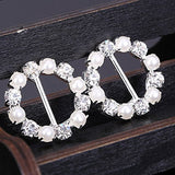 Maxbell 10 Pieces Diamante Round Pearl Crystal Rhinestone Wedding Ribbons Buckles Sliders 12mm Silver