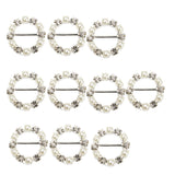 Maxbell 10 Pieces Diamante Round Pearl Crystal Rhinestone Wedding Ribbons Buckles Sliders 12mm Silver