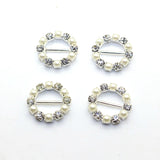 Maxbell 10 Pieces Diamante Round Pearl Crystal Rhinestone Wedding Ribbons Buckles Sliders 12mm Silver