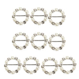 Maxbell 10 Pieces Diamante Round Pearl Crystal Rhinestone Wedding Ribbons Buckles Sliders 12mm Silver