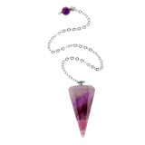 Maxbell Natural Amethyst Unique Crystal Pendant Pendulum six Facet Long Chain 7.09inch Gemstone Charm Cute Jewelry Design purple Fashion accessories