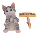 Maxbell Cute Resin Maine Coon Cat Figurine with Welcome Signs Home Garden Decor 9'' Height