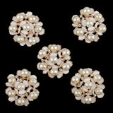 Maxbell 5 Pieces Crystal Diamante Pearl Flower Brooch Button DIY Bridal Wedding Bouquet 35mm