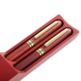 Maxbell 2 in 1 Red Bamboo Fountain Pen Ball Point Pen Rotatable Box Family Party Office Graduation Gifts