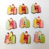 Maxbell 50 Pieces Wooden Pencil House Buttons 29mm x 25mm Scrapbooking Crafting Sewing Decorating Embellishments