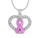 Maxbell Crystal Rhinestone Heart Ribbon HIV AIDS Awareness Pendant Necklace Jewelry