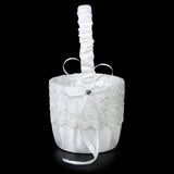 Maxbell Satin Lace Embellished Wedding Party Anniversary Flower Girl Basket White