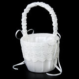Maxbell Satin Lace Embellished Wedding Party Anniversary Flower Girl Basket White