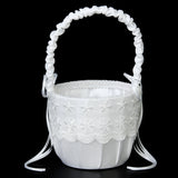 Maxbell Satin Lace Embellished Wedding Party Anniversary Flower Girl Basket White