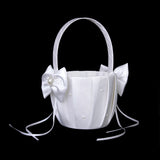 Maxbell Bow Pearl Rhinestone Wedding Ceremony Party Satin Flower Girl Basket Favor