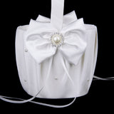 Maxbell Bow Pearl Rhinestone Wedding Ceremony Party Satin Flower Girl Basket Favor