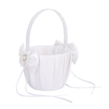 Maxbell Bow Pearl Rhinestone Wedding Ceremony Party Satin Flower Girl Basket Favor