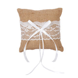 Maxbell Vintage Burlap Jute Lace Pocket Ring Pillow Cushion Wedding Party Anniversary Supplies 15cmx15cm