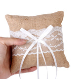 Maxbell Vintage Burlap Jute Lace Pocket Ring Pillow Cushion Wedding Party Anniversary Supplies 15cmx15cm