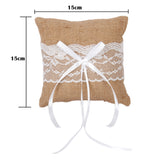 Maxbell Vintage Burlap Jute Lace Pocket Ring Pillow Cushion Wedding Party Anniversary Supplies 15cmx15cm