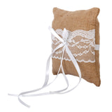 Maxbell Vintage Burlap Jute Lace Pocket Ring Pillow Cushion Wedding Party Anniversary Supplies 15cmx15cm