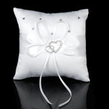 Maxbell Wedding Bridal Ring Bearer Pillow Cushion Ribbon Bowknot Crystal Double Heart 6"