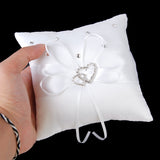 Maxbell Wedding Bridal Ring Bearer Pillow Cushion Ribbon Bowknot Crystal Double Heart 6"