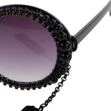 Maxbell Women Round Frame Black Sunglasses Faux Rhinestone Crystal Pearl Detachable Tassels