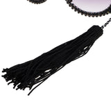 Maxbell Women Round Frame Black Sunglasses Faux Rhinestone Crystal Pearl Detachable Tassels