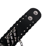 Maxbell Gothic Punk Style Black Leather Cuff Bracelet Wristband with 3D Skull Head and Chain