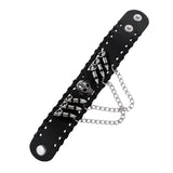 Maxbell Gothic Punk Style Black Leather Cuff Bracelet Wristband with 3D Skull Head and Chain