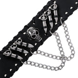 Maxbell Gothic Punk Style Black Leather Cuff Bracelet Wristband with 3D Skull Head and Chain