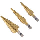 Maxbell Set Of 3 Pieces HSS Step Cone Drill Hex Titanium Bits Hole Metal Wood Cutter