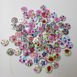 Maxbell 100 Pieces Wooden Buttons Flower Printed Buttons 2-hole Buttons in Box for DIY Sewing Crafts