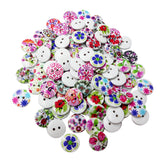 Maxbell 100 Pieces Wooden Buttons Flower Printed Buttons 2-hole Buttons in Box for DIY Sewing Crafts