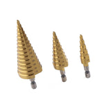 Maxbell 3 Pieces HSS Spiral Cone Drill Titanium Bit Set Hole Metal Wood Cutters Kit