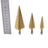 Maxbell 3 Pieces HSS Spiral Cone Drill Titanium Bit Set Hole Metal Wood Cutters Kit