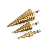 Maxbell 3 Pieces HSS Spiral Cone Drill Titanium Bit Set Hole Metal Wood Cutters Kit