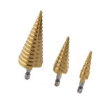 Maxbell 3 Pieces HSS Spiral Cone Drill Titanium Bit Set Hole Metal Wood Cutters Kit