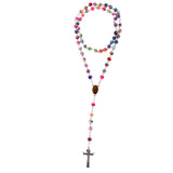 Maxbell Women Hip 8mm Bead Rosary Pray Hand Jesus Cross Pendant Necklace Multi-color