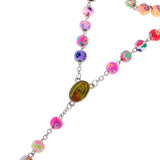 Maxbell Women Hip 8mm Bead Rosary Pray Hand Jesus Cross Pendant Necklace Multi-color