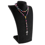 Maxbell Women Hip 8mm Bead Rosary Pray Hand Jesus Cross Pendant Necklace Multi-color