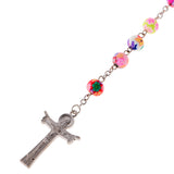 Maxbell Women Hip 8mm Bead Rosary Pray Hand Jesus Cross Pendant Necklace Multi-color