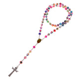 Maxbell Women Hip 8mm Bead Rosary Pray Hand Jesus Cross Pendant Necklace Multi-color