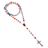 Maxbell Women Hip 8mm Bead Rosary Pray Hand Jesus Cross Pendant Necklace Multi-color