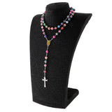 Maxbell Women Hip 8mm Bead Rosary Pray Hand Jesus Cross Pendant Necklace Multi-color