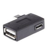 Maxbell 90 degree Left Angle Micro USB 2.0 OTG Host Adapter w/ USB Power for Android Smartphone