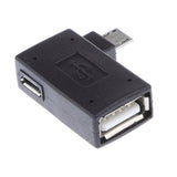 Maxbell 90 degree Left Angle Micro USB 2.0 OTG Host Adapter w/ USB Power for Android Smartphone