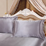 Maxbell Soft Comfortable Shrink Resistant Solid Color Satin Silk Bedding Duvet Cover+Flat Sheet+Pack of 2PCS Pillow Case FOR 6.6ft Bed Gray